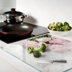 Tulup - Glas Snijplank - Pioenrozen - Roze - 60x52 Cm - Antislip Dienblad - Broodplankjes