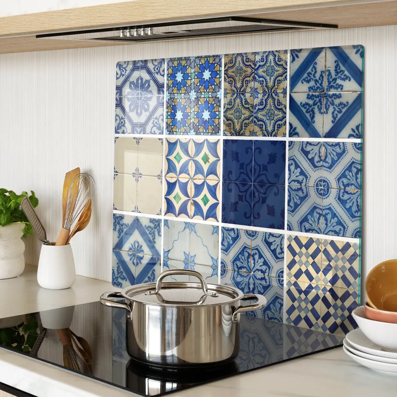 Tulup - Glas Snijplank - Tegels - Blauw - 60x52 Cm - Glazen Dienblad - Keukenbenodigdheden