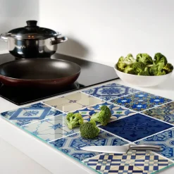 Tulup - Glas Snijplank - Tegels - Blauw - 60x52 Cm - Glazen Dienblad - Keukenbenodigdheden
