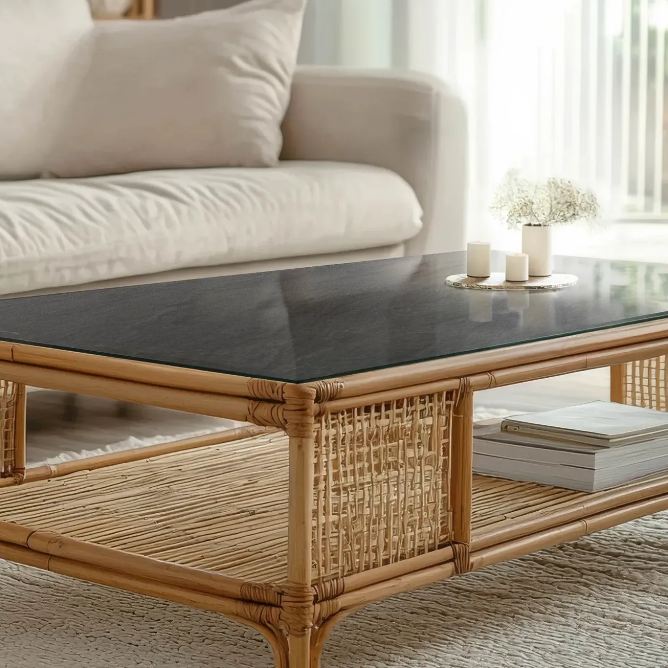 Tulup - Glazen Eettafel - Vierkant - Ecru - 140x70 Cm - Glazen Tafelblad - Bureaublad