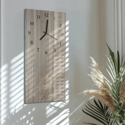 Tulup - Glazen Klok Met Print - Rechthoekige Verticaal - Hout - Beige - 30x60 - Zwarte Handen