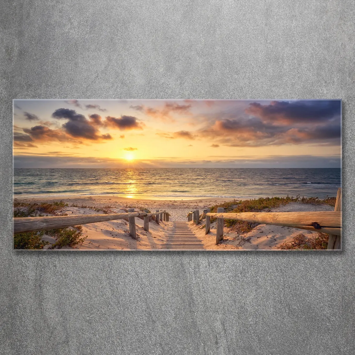 Tulup - Glazen Schilderij - De Weg Naar Het Strand - Geel - 120x60 Cm - Schilderij Glas