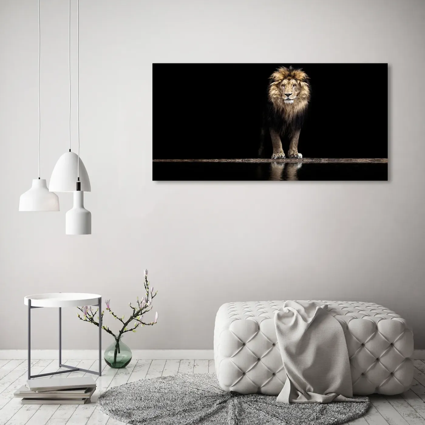 Tulup - Glazen Schilderij - Portret Van Een Leeuw - Zwart - 120x60 Cm - Foto In Glas
