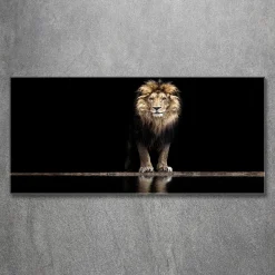 Tulup - Glazen Schilderij - Portret Van Een Leeuw - Zwart - 120x60 Cm - Foto In Glas
