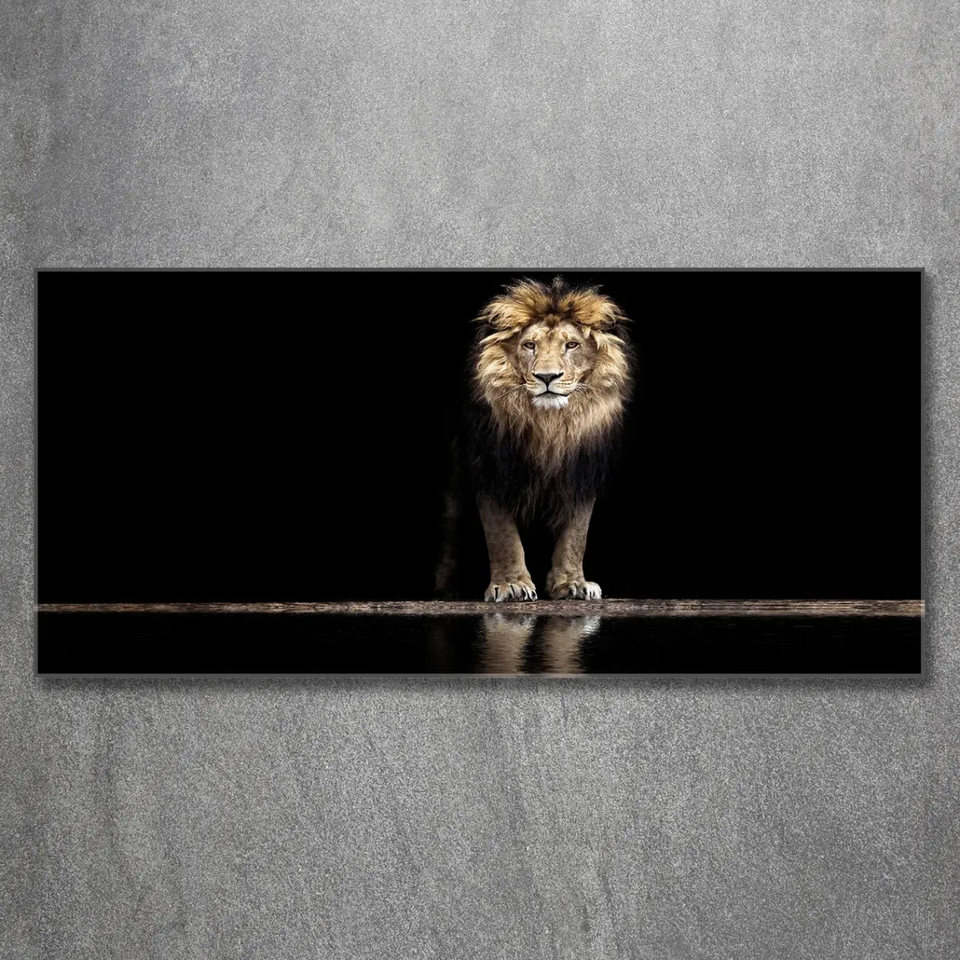 Tulup - Glazen Schilderij - Portret Van Een Leeuw - Zwart - 120x60 Cm - Foto In Glas