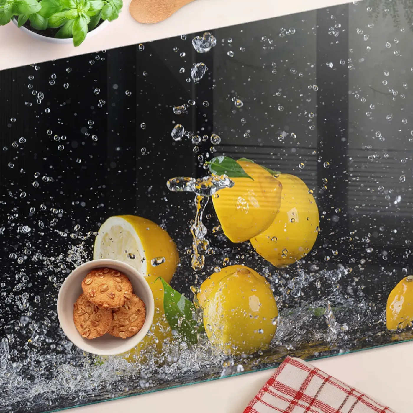 Tulup - Glazen Snijplank - Citroenen En Water - Geel - 80x52 Cm - Dienblad Antislip - Broodplank