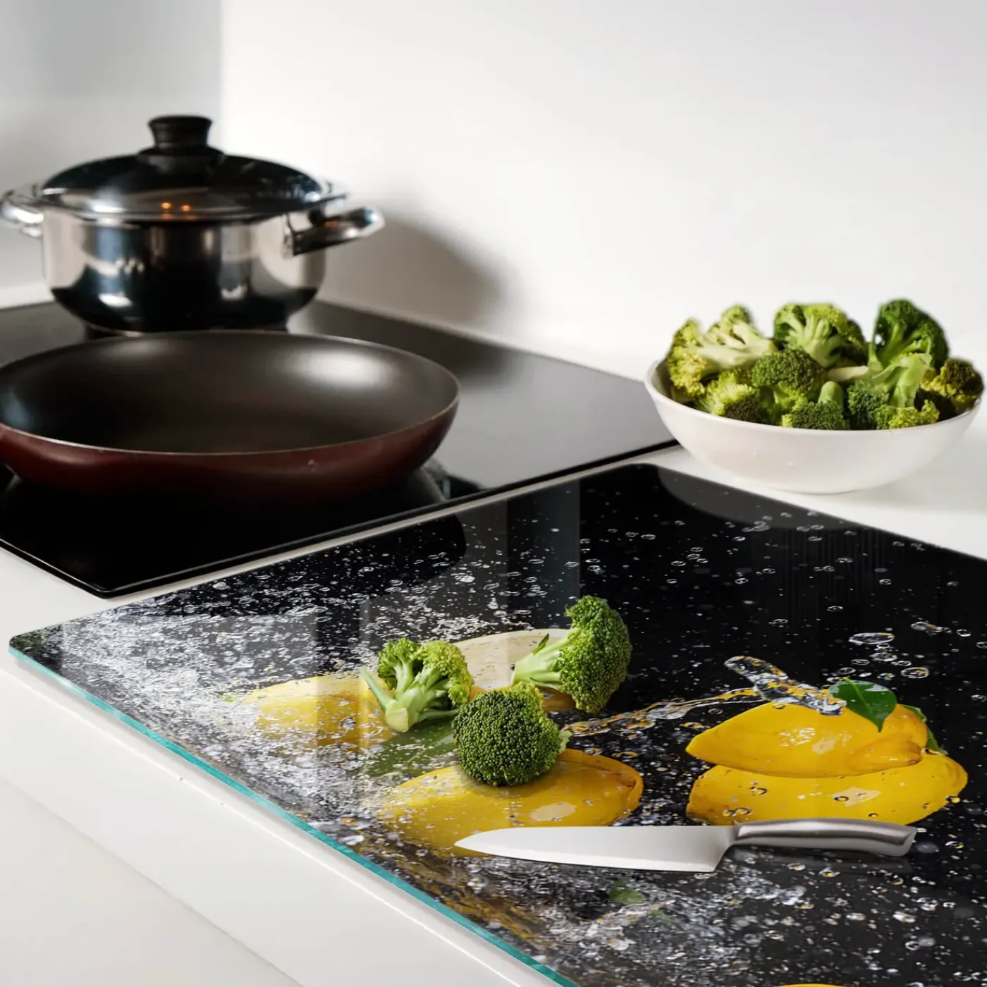 Tulup - Glazen Snijplank - Citroenen En Water - Geel - 80x52 Cm - Dienblad Antislip - Broodplank