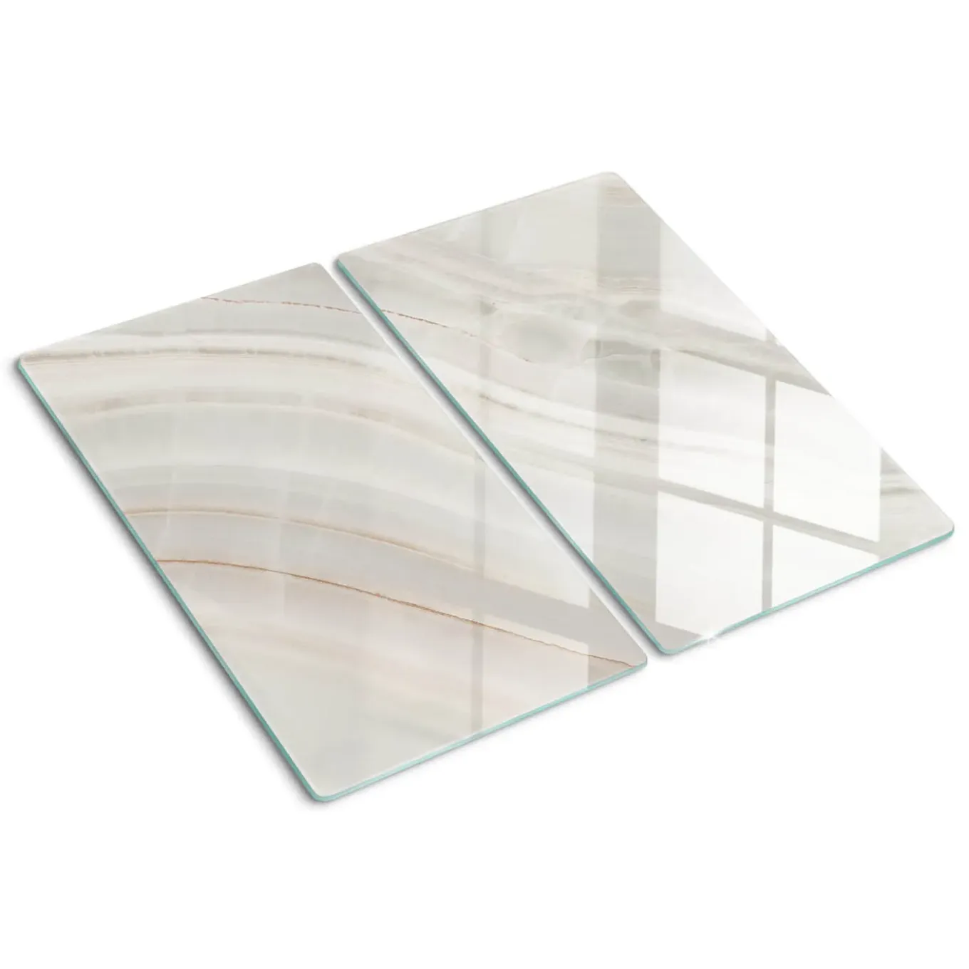 Tulup - Glazen Snijplankenset - Marmertextuur - Beige - 2 St 30x52 Cm - Keukenbenodigdheden
