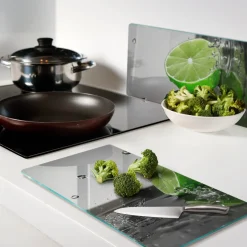 Tulup - Glazen Snijplankenset - Kalk In Water - Groente - 2 St 30x52 Cm - Keukenbenodigdheden