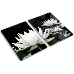 Tulup - Glazen Snijplankenset - Waterlelies - Wit - 2 St 40x52 Cm - Glazen Dienblad
