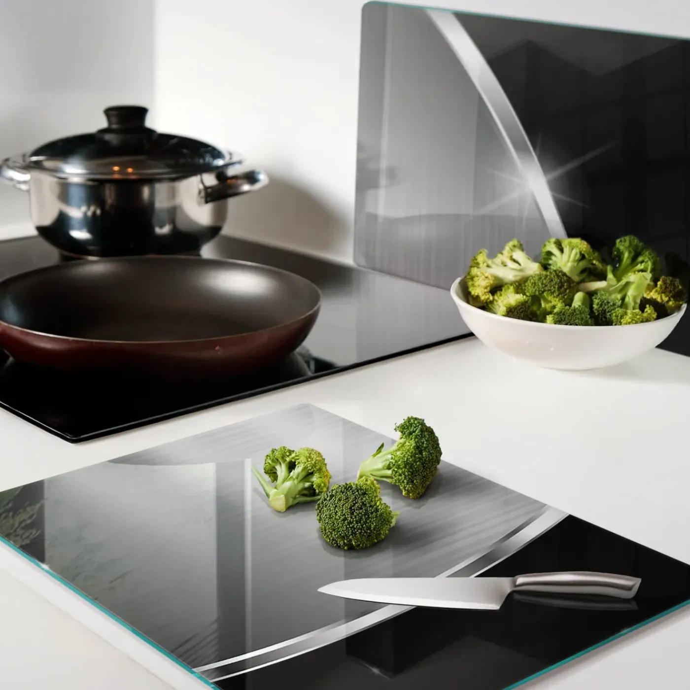 Tulup - Glazen Snijplankenset - Textuur - Zilver - 2 St 40x52 Cm - Glazen Dienblad