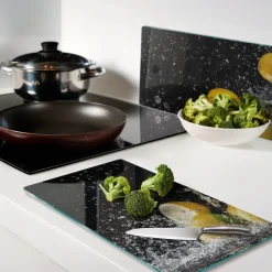 Tulup - Glazen Snijplankenset - Citroenen En Water - Geel - 2 St 30x52 Cm - Antislip - Broodplankjes