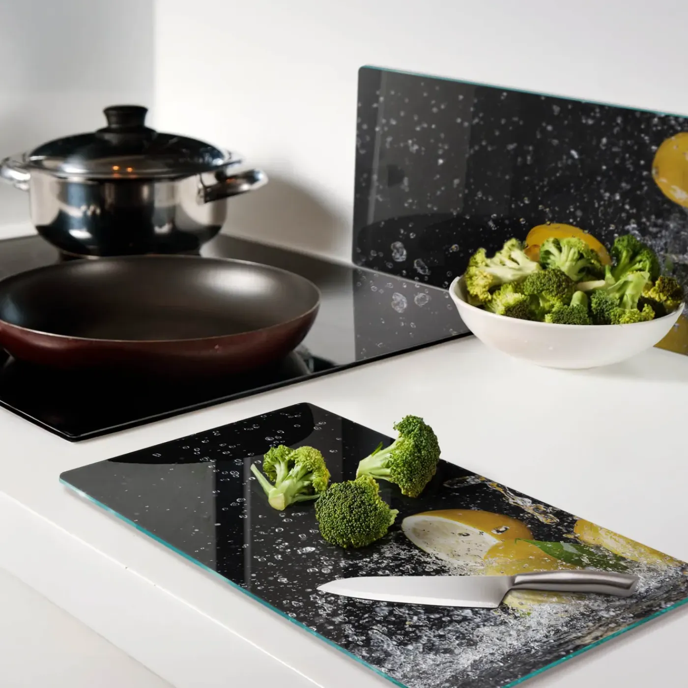 Tulup - Glazen Snijplankenset - Citroenen En Water - Geel - 2 St 30x52 Cm - Antislip - Broodplankjes