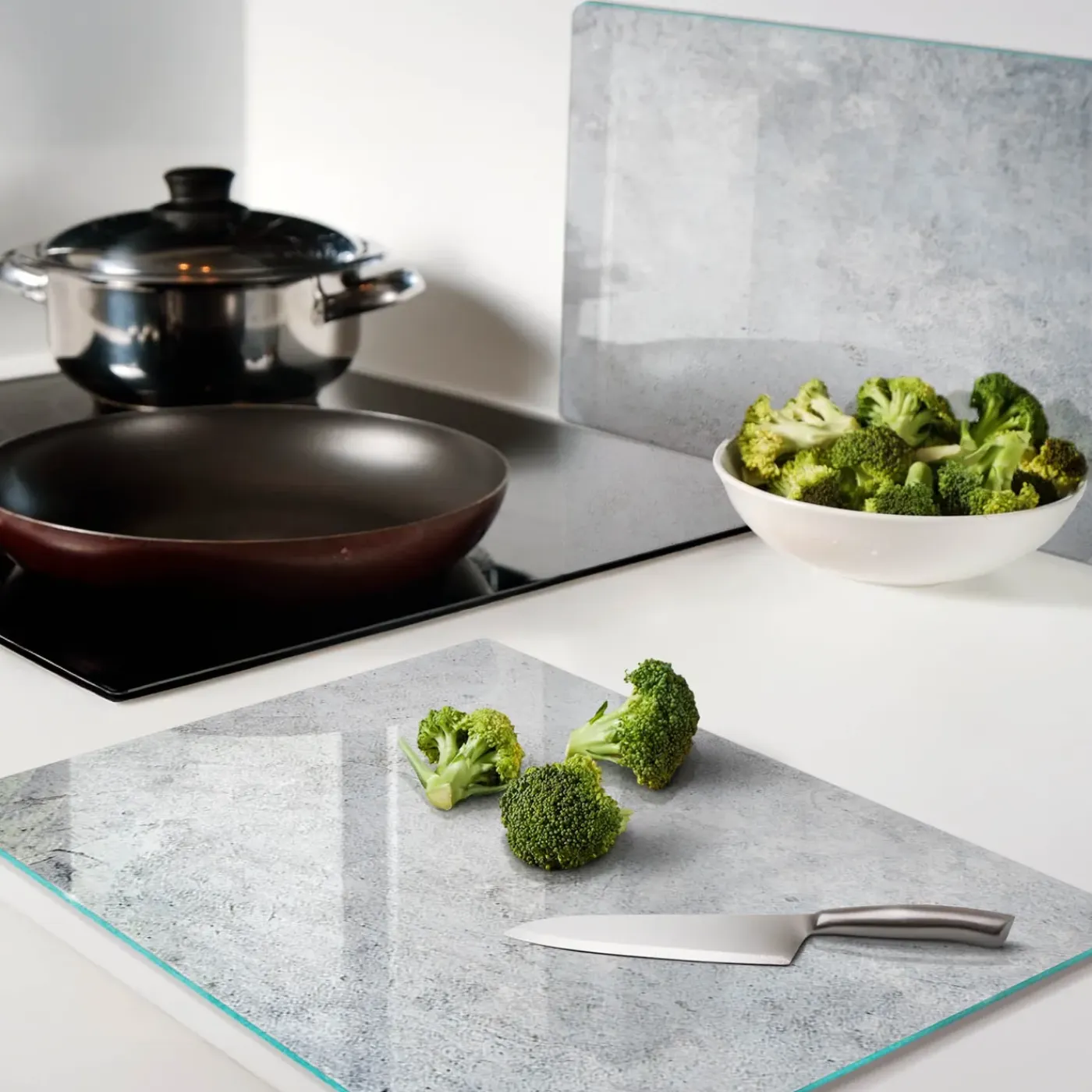 Tulup - Glazen Snijplankenset - Concreet - Grijs - 2 St 40x52 Cm - Antislip Dienblad