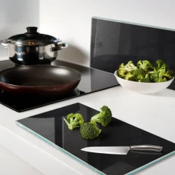 Tulup - Glazen Snijplankenset - Prikbord - Zwart - 2 St 30x52 Cm - Broodplank - Dienblad Glas