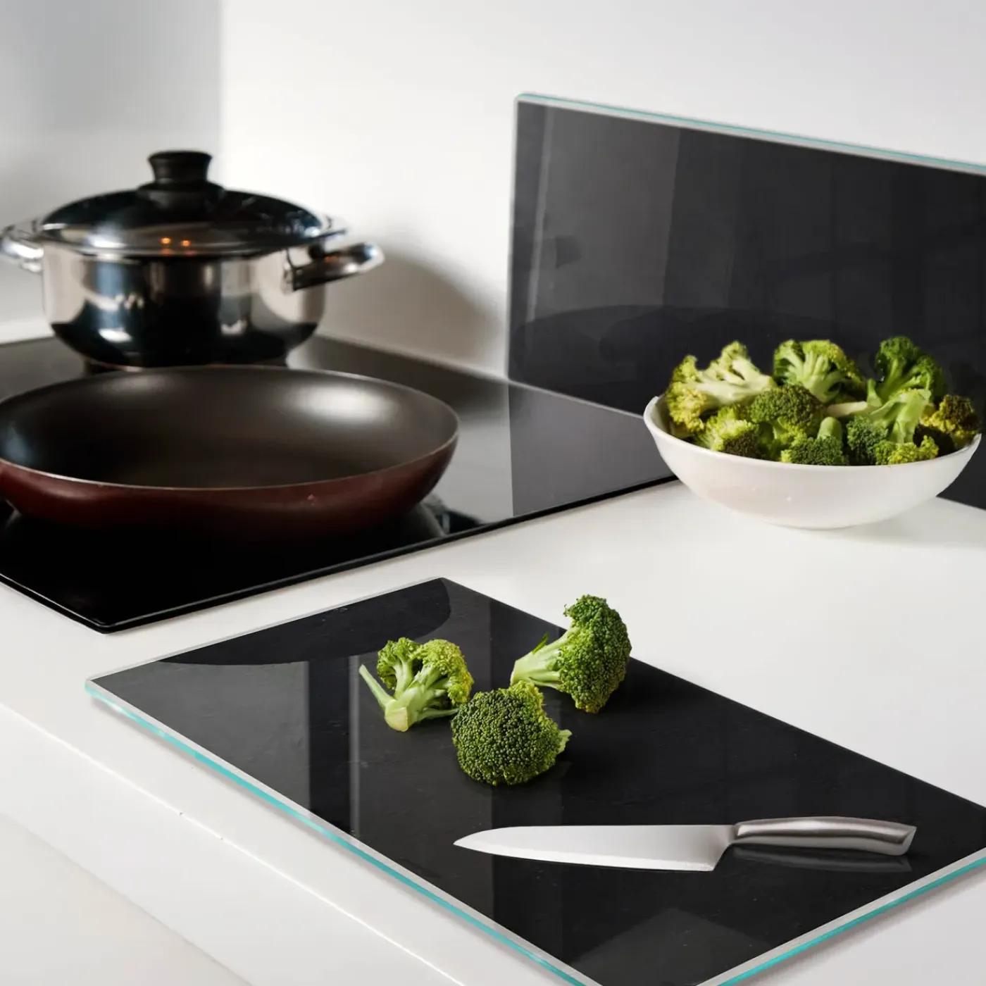 Tulup - Glazen Snijplankenset - Prikbord - Zwart - 2 St 30x52 Cm - Broodplank - Dienblad Glas