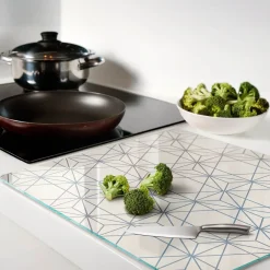 Tulup - Glazen Snijplank - Geometrische Figuren - Beige - 60x52 Cm - Keukenbenodigdheden - Dienblad