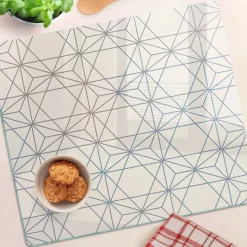 Tulup - Glazen Snijplank - Geometrische Figuren - Beige - 60x52 Cm - Keukenbenodigdheden - Dienblad