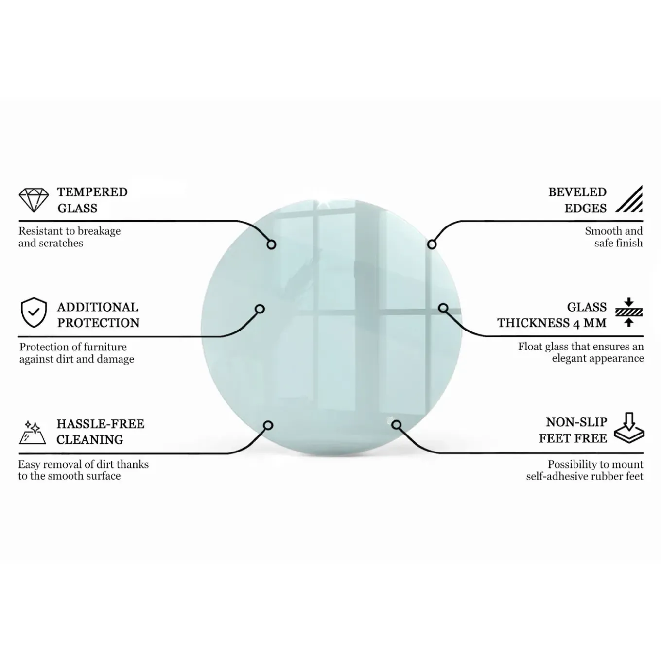Tulup - Glazen Tafelblad - Vierkant - Transparant - 60 Cm - Glasplaat - Bureaublad