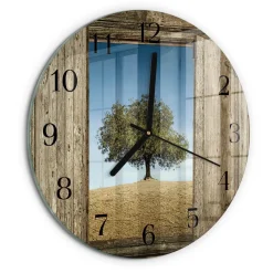 Tulup - Glazen Wandklok Design - Ronde - Boom - Bruin - 30 - Zwarte Handen