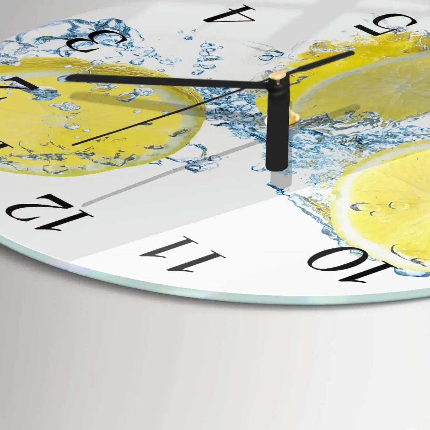 Tulup - Glazen Wandklok Design - Ronde - Citroenen - Geel - 30 - Zwarte Handen