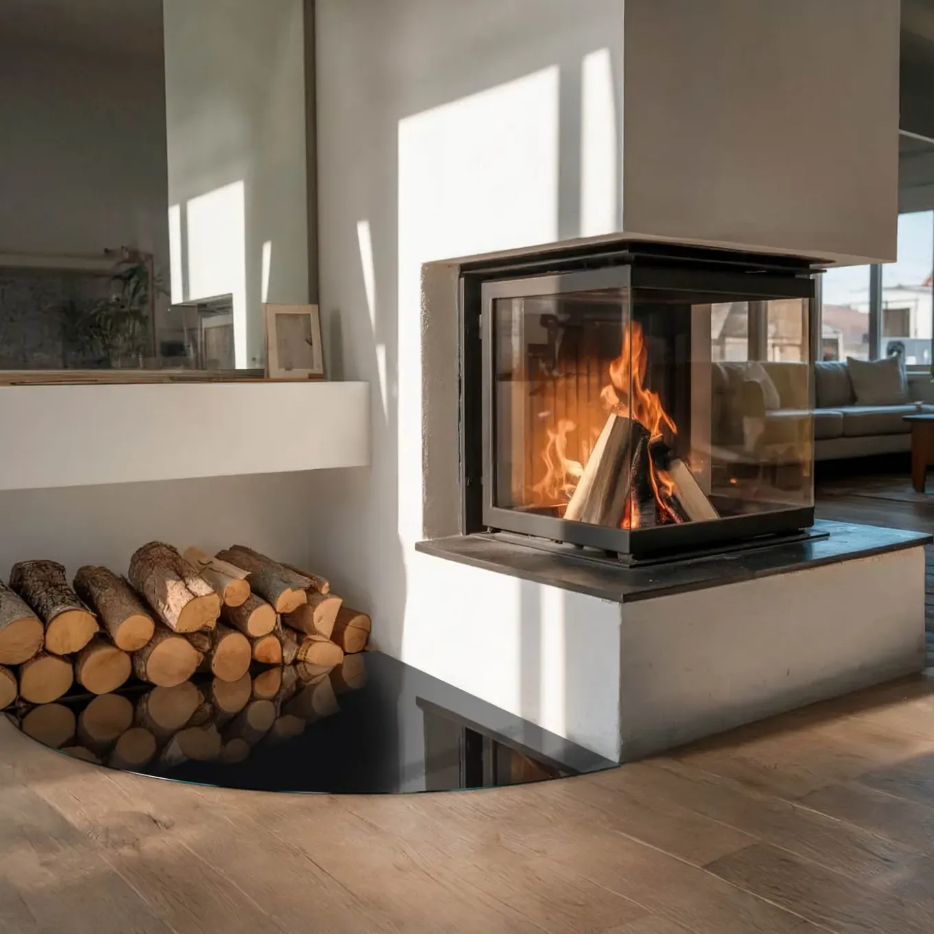 Tulup - Kachel Vloerplaat - Kwartcirkel - Zwart - 100x100 Cm - Plaat Onder Houtkachel