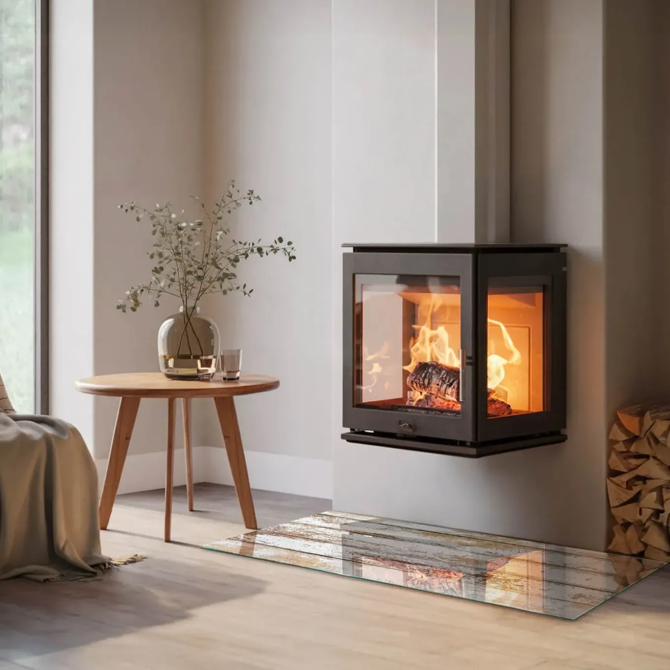 Tulup - Kachel Vloerplaat - Rechthoekig - Roestige Houten Plank - 120x60 Cm - Plaat Onder Houtkachel