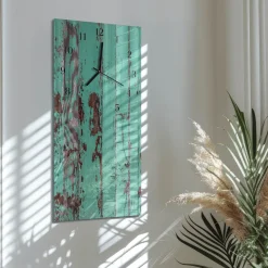 Tulup - Klok Glas Met Opdruk - Rechthoekige Verticaal - Houten Muur - Blauw - 30x60 - Zwarte Handen