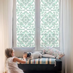 Tulup - Plakfolie Op Raam - Groene Symmetrie - Groene - 100x146 Cm - Raamfolie Anti Inkijk