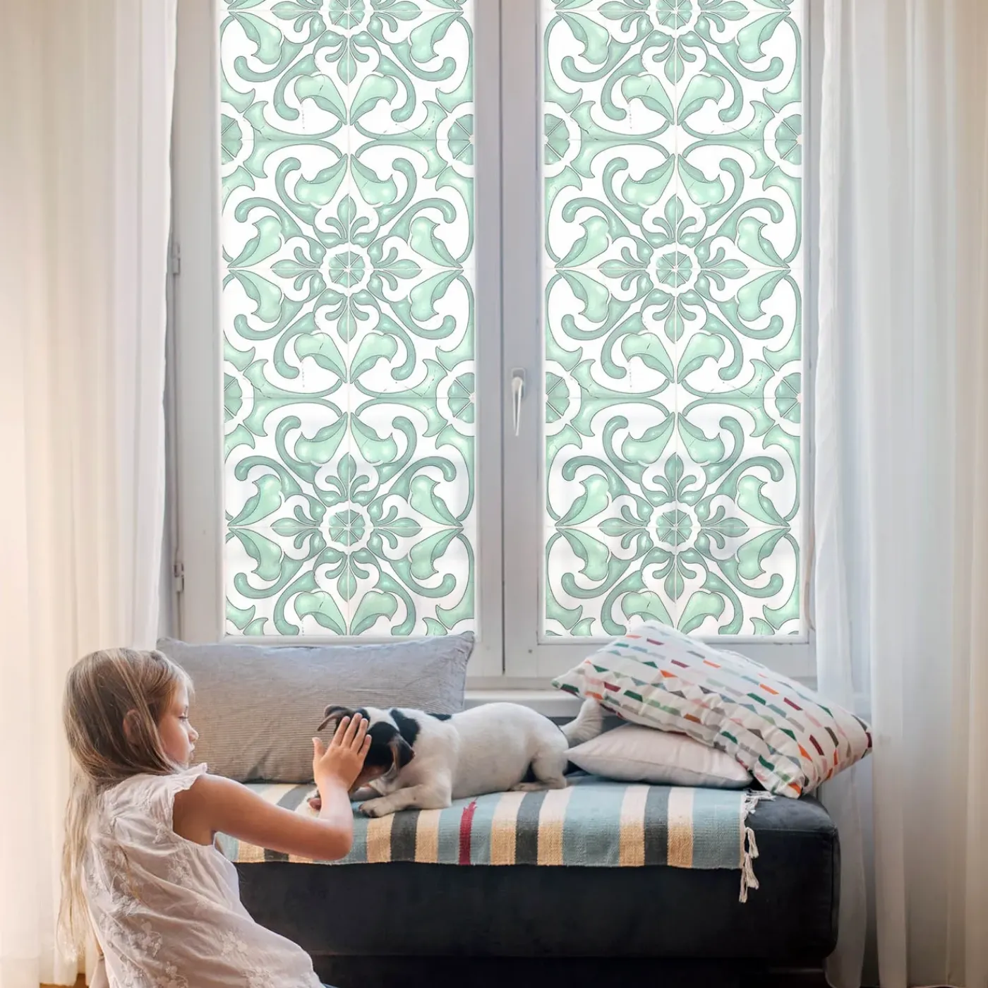 Tulup - Plakfolie Op Raam - Groene Symmetrie - Groene - 100x146 Cm - Raamfolie Anti Inkijk