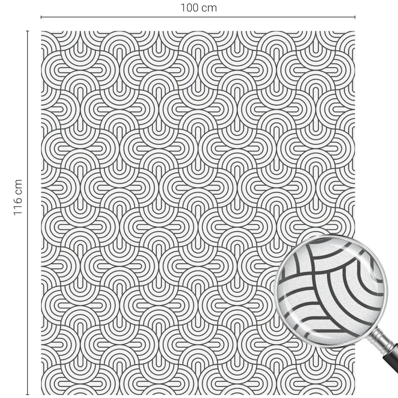 Tulup - Plakfolie Raam Glas In Lood - Geometrische Halve Cirkels - Zwart-wit - 100x116 Cm -