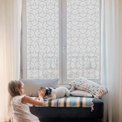 Tulup - Plakfolie Raam Glas In Lood - Geometrische Halve Cirkels - Zwart-wit - 100x116 Cm -