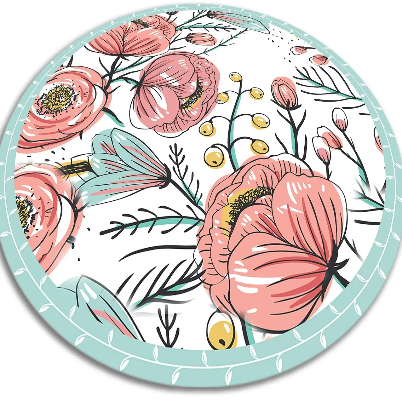 Tulup - Pvc Vloer Mat - Rond - Rood - 150 Cm - Vloerkleed Op Vinyl - Delicate Bloemen