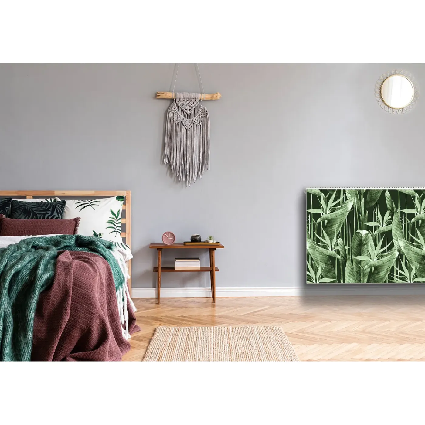 Tulup - Radiator Afdekmat - Donkere Bladeren - Blauw - 110x60 Cm - Magnetische Radiatormat