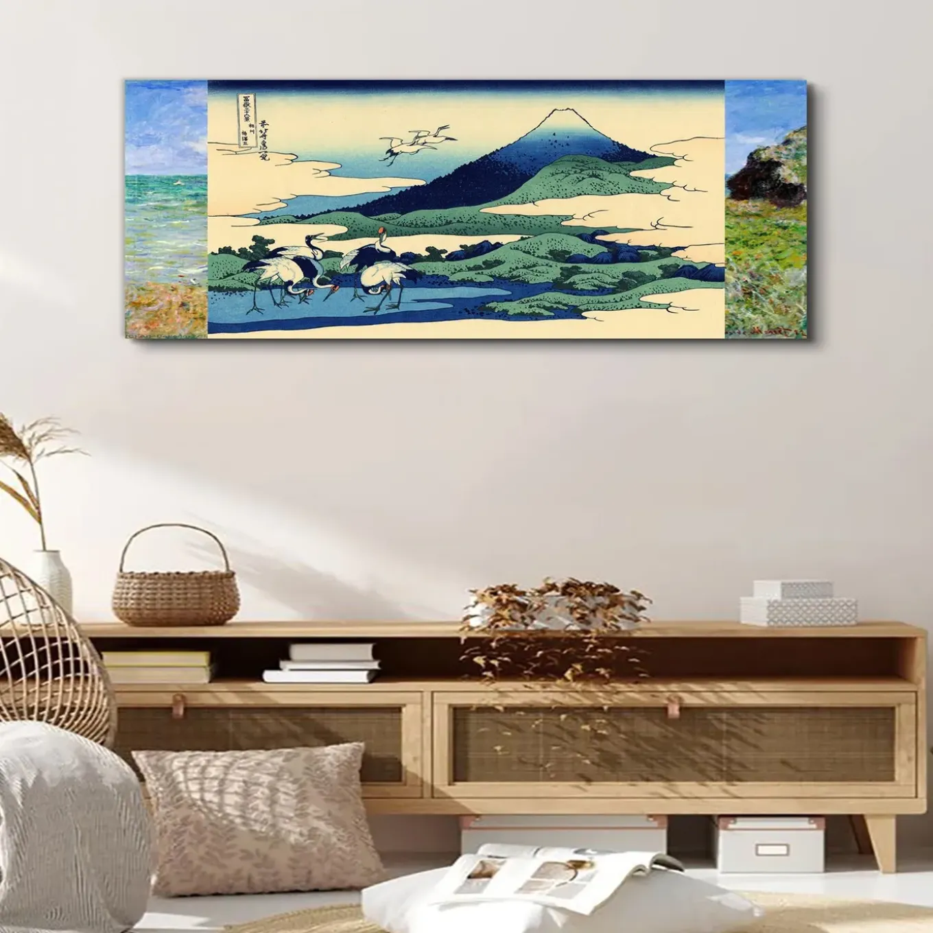 Tulup - Schilderij Doek - Japanse Heuvel - Blauw - 120x60 Cm - Canvas Kunst