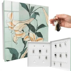 Tulup - Sleutelkastje Huis - Subtiele Lelies - Groene - 30x30x5 Cm Rechtsopenend - Zwart