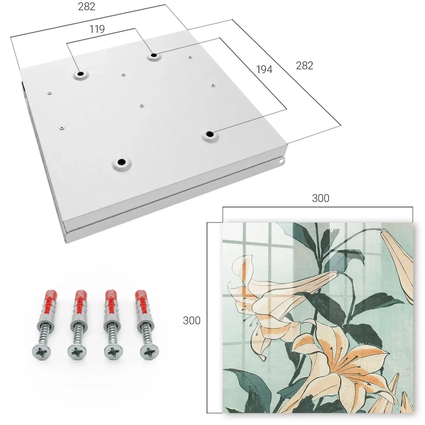 Tulup - Sleutelkastje Huis - Subtiele Lelies - Groene - 30x30x5 Cm Rechtsopenend - Zwart