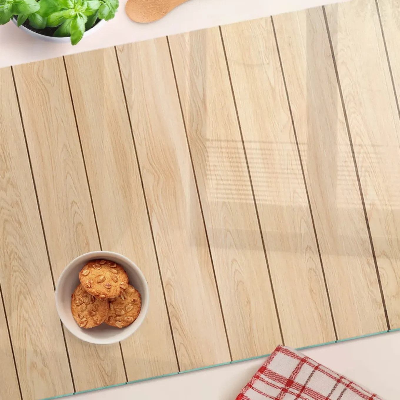 Tulup - Snijplank Glas - Hout - Beige - 80x52 Cm - Broodplank - Dienblad Rechthoek
