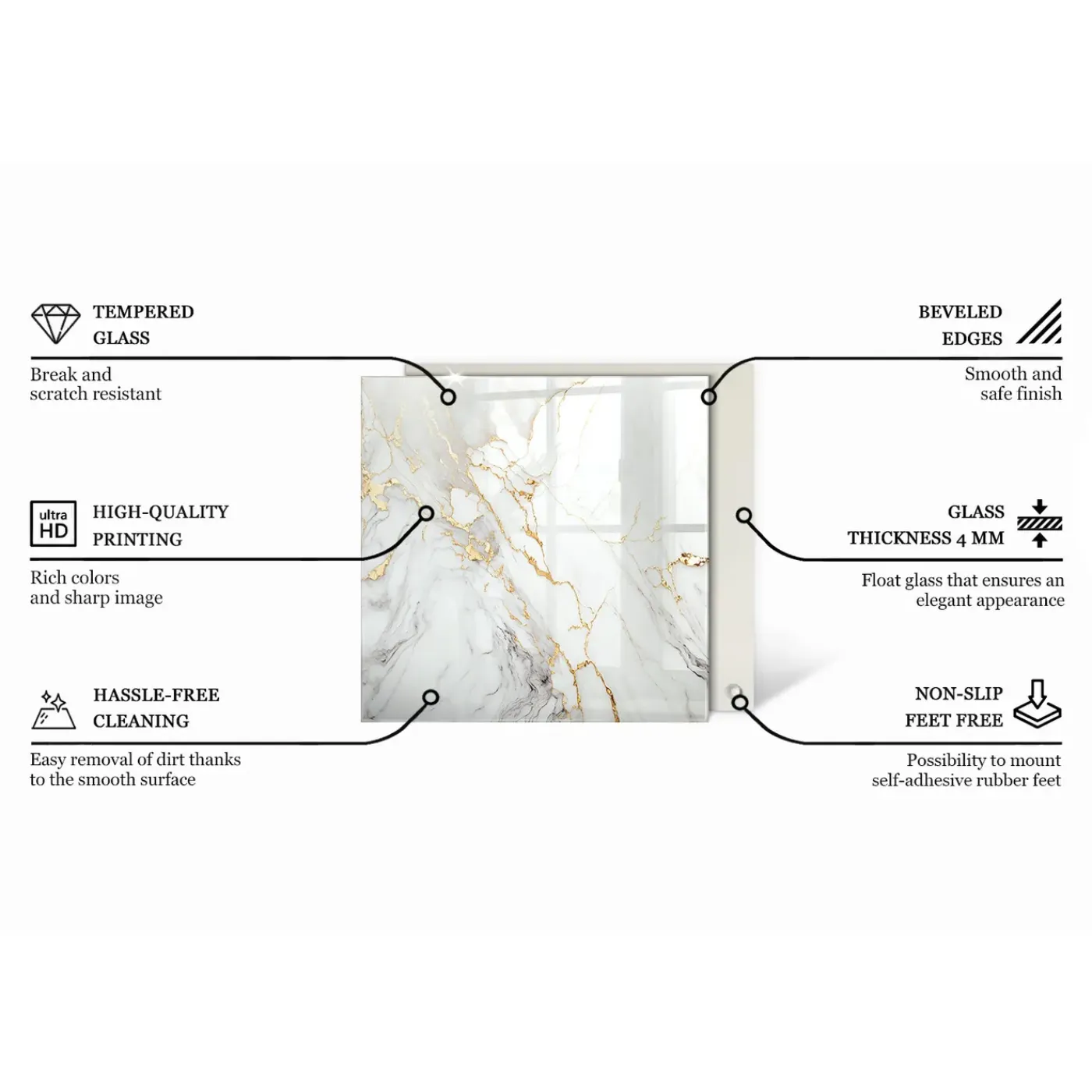 Tulup - Tafelblad - Rechthoek - Grijs - 60x60 Cm - Glasplaat - Bureaublad
