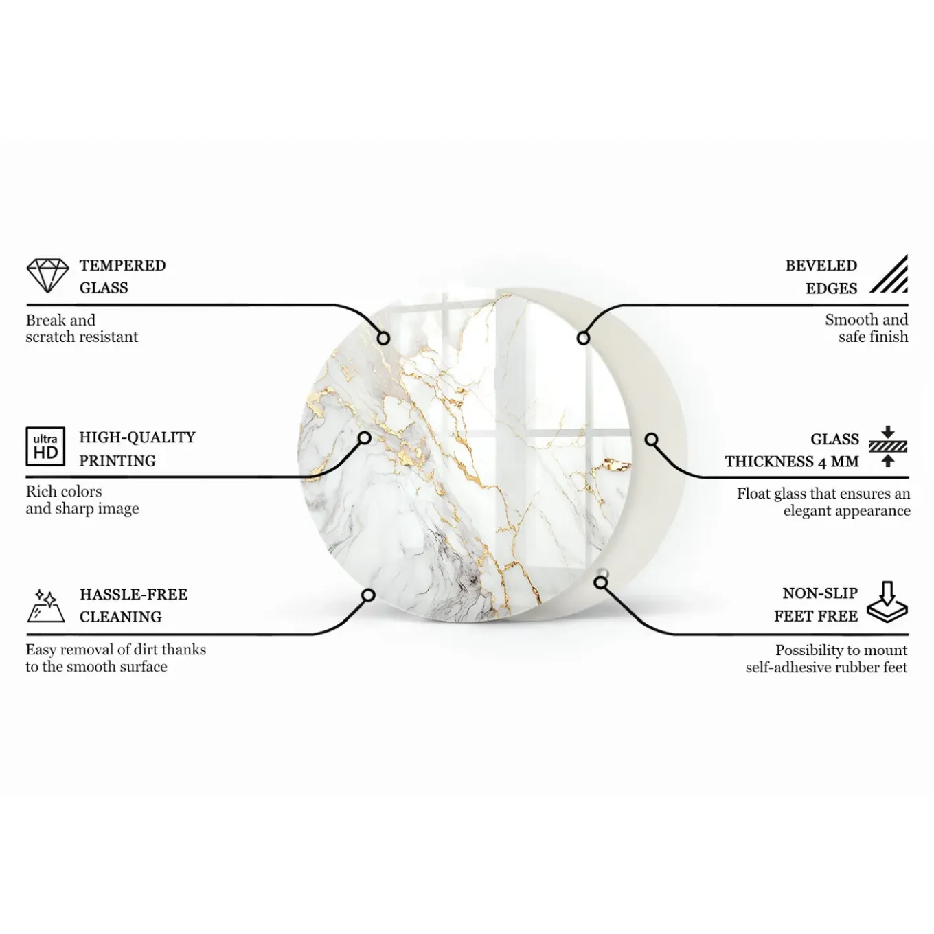 Tulup - Tafelblad Rechthoek - Ronde - Grijs - 70 Cm - Glasplaat - Bureaublad