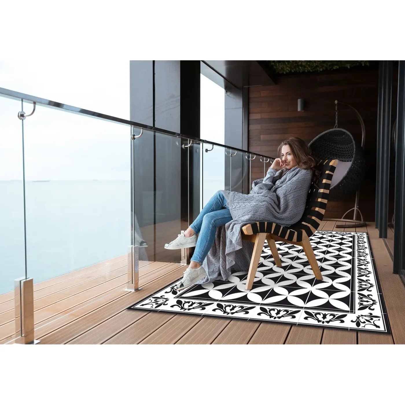 Tulup - Tapijt Buiten - Spaanse Tegels - Grijs - 150x225 Cm - Buitenkleed Balkon