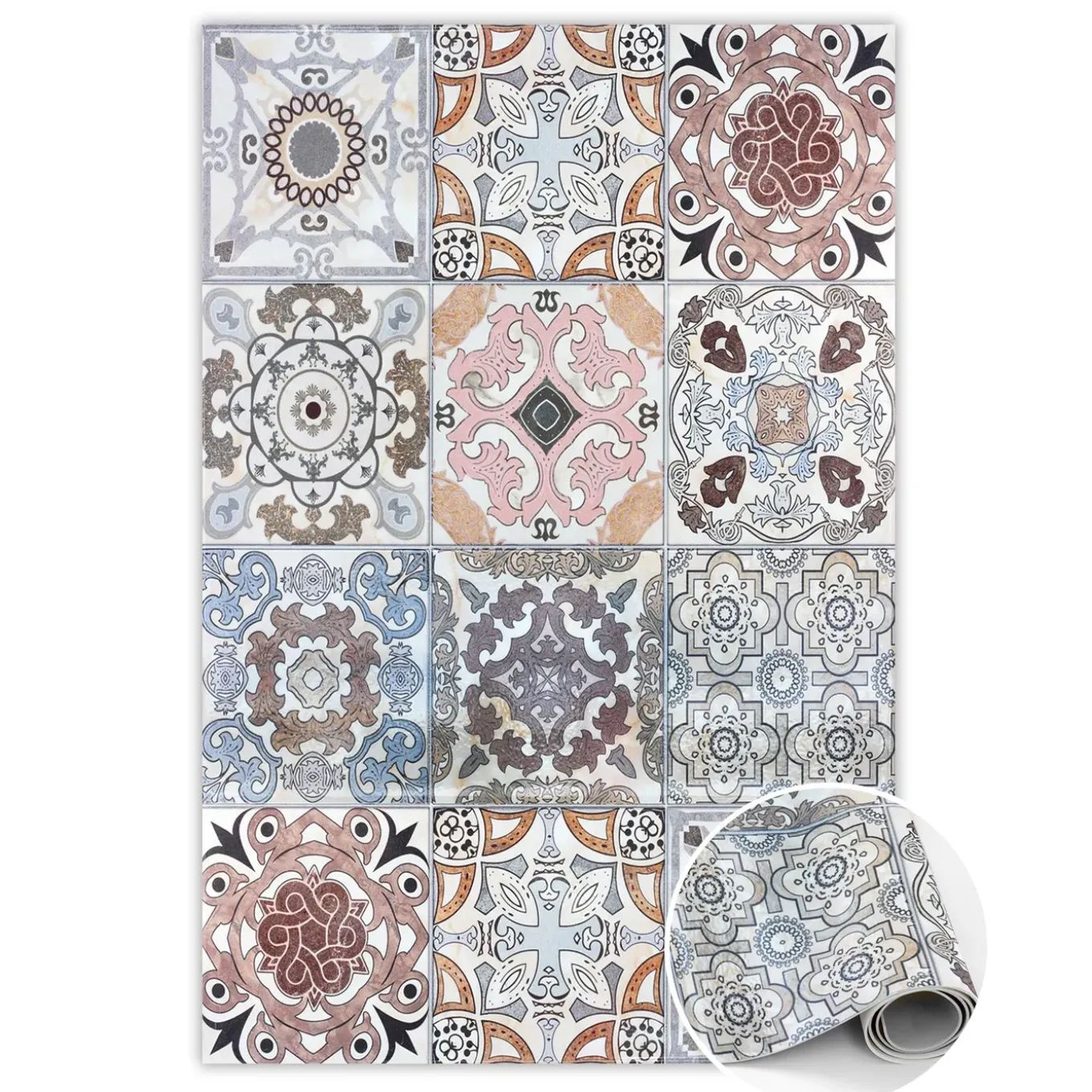 Tulup - Tapijt Vinyl - Rechthoek - Veelkleurig - 150x225 Cm - Pvc Mat - Portugese Tegels - Textuur
