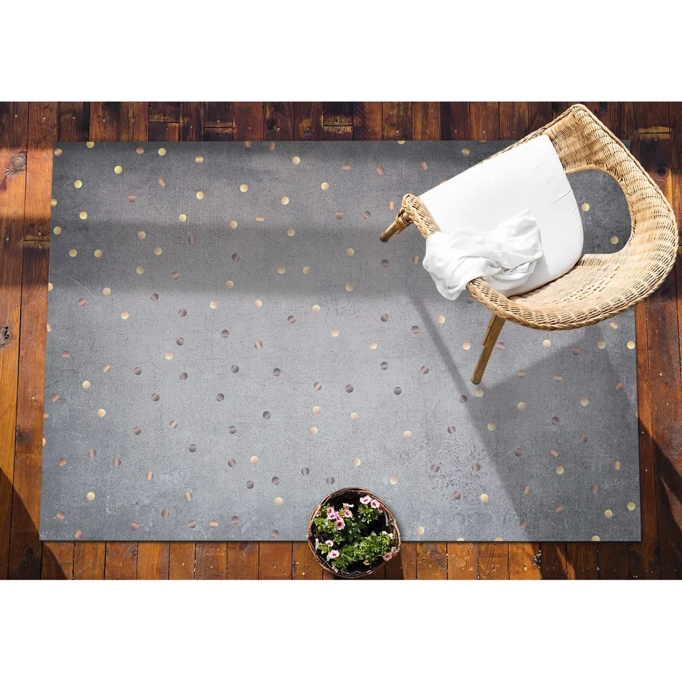 Tulup - Tapijt Voor Buiten - Gouden Stippen - Blauw - 60x90 Cm - Buiten Tapijt