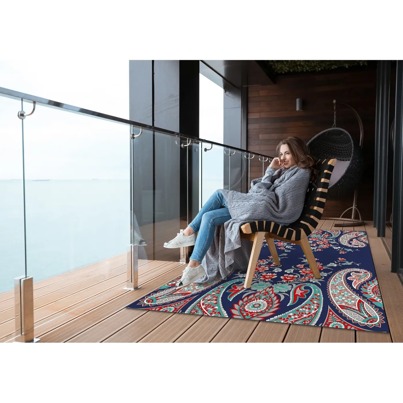 Tulup - Tapijt Voor Buiten - Perzische Stijl - Blauw - 60x90 Cm - Buiten Tapijt