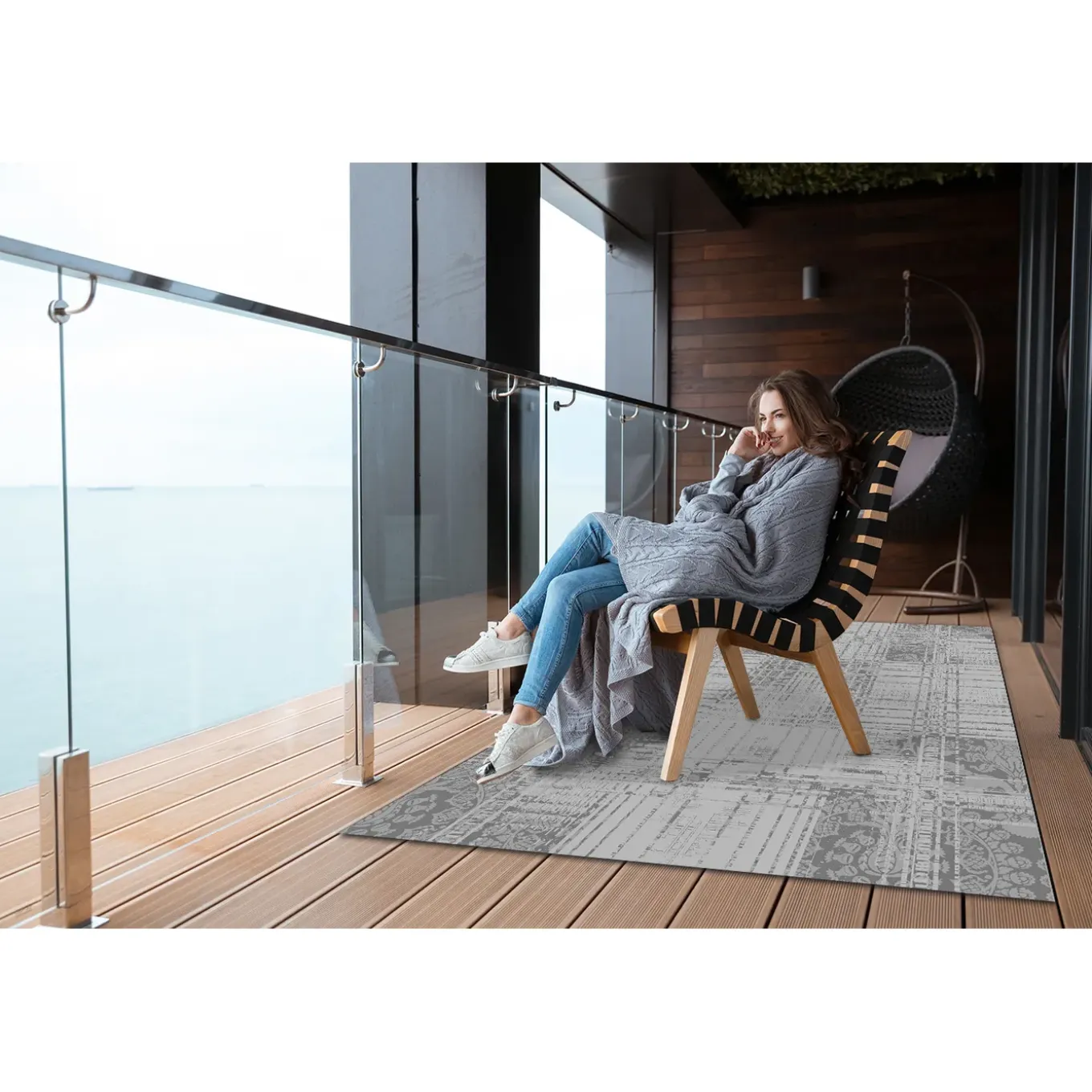Tulup - Tuinkleed - Grijze Mozaïek - Wit - 150x225 Cm - Buitenkleed