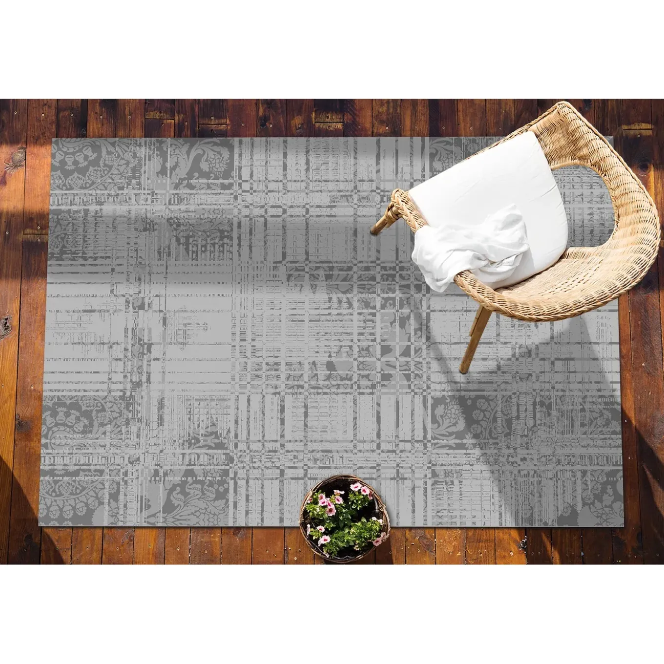 Tulup - Tuinkleed - Grijze Mozaïek - Wit - 150x225 Cm - Buitenkleed