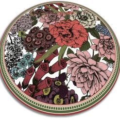 Tulup - Vloerkleed Vinyl - Rond - Rood - 150 Cm - Pvc Tapijt - Diverse Bloemen - Natuur