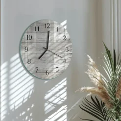 Tulup - Wandklok Glas Decoratie - Ronde - Grijze Borden - Grijs - 30 - Zwarte Handen