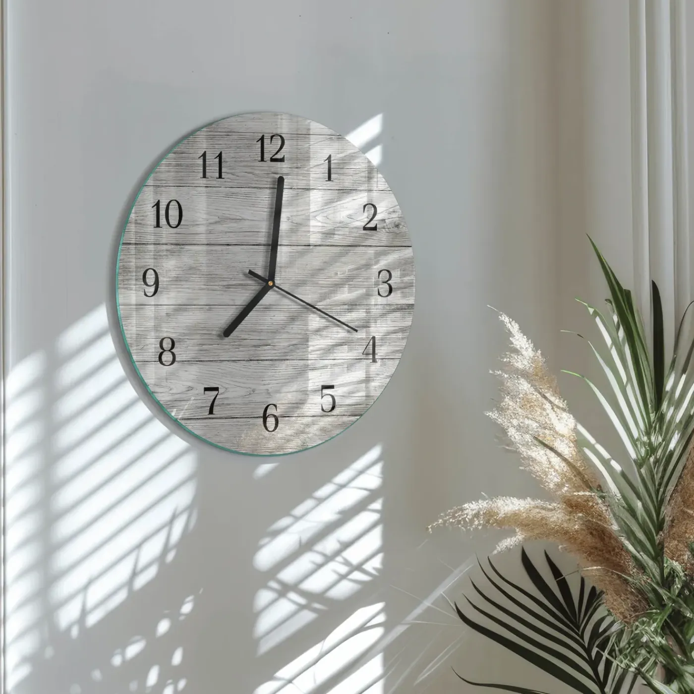 Tulup - Wandklok Glas Decoratie - Ronde - Grijze Borden - Grijs - 30 - Zwarte Handen
