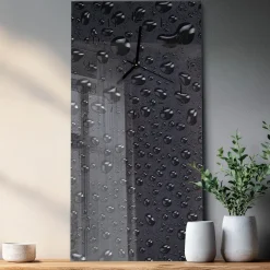 Tulup - Wandklok Glas Decoratie - Rechthoekige Verticaal - Druppels - Zwart - 30x60 - Zwarte Handen